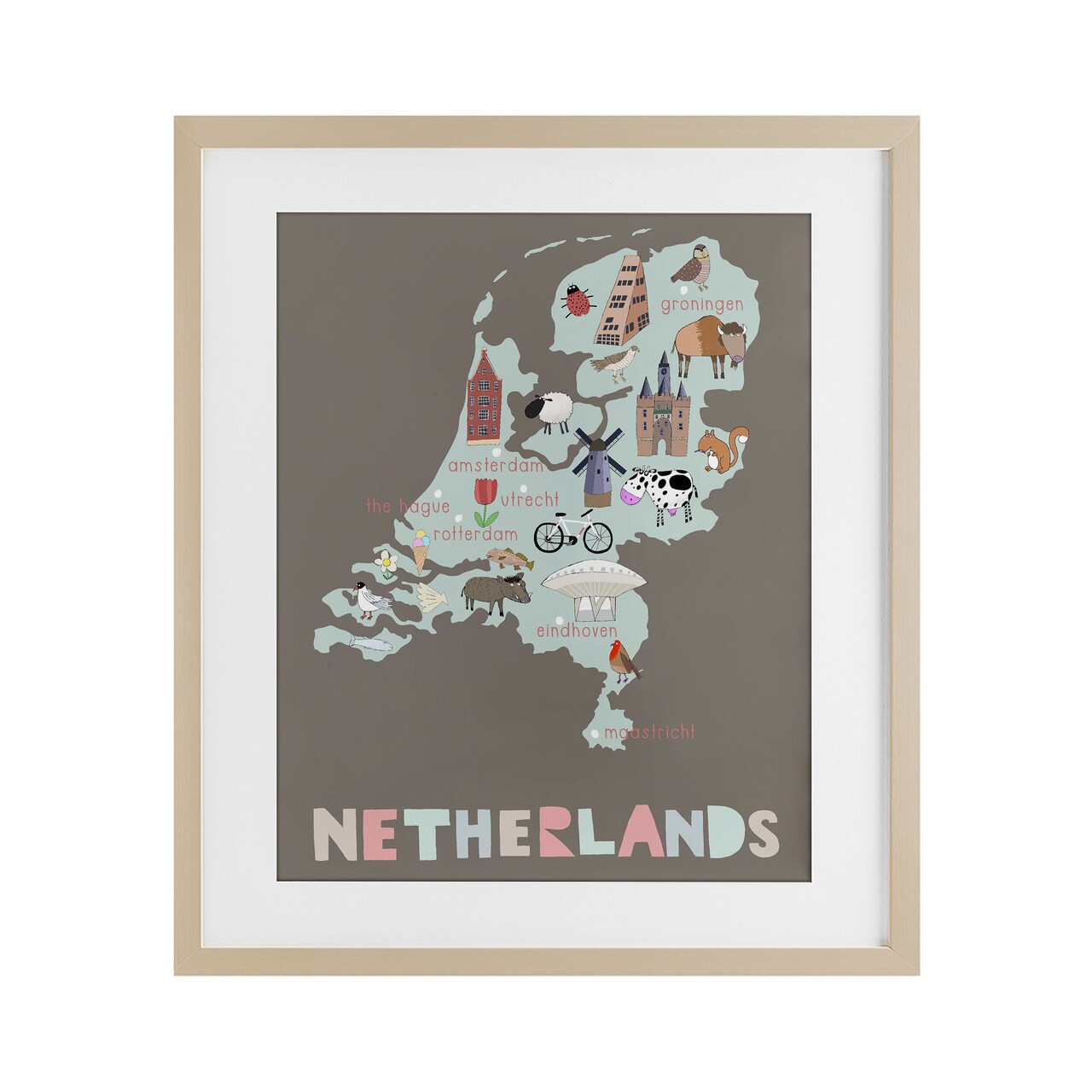 Stupell Industries Kid's Map of Netherlands Framed Print Under Glass, design by Carla Daly